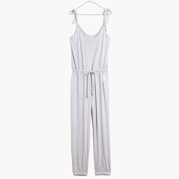 Madewell Knit Pointelle Tie-Strap Pajama Jumpsuit Heather Baby Grey Size Small - Picture 2 of 8